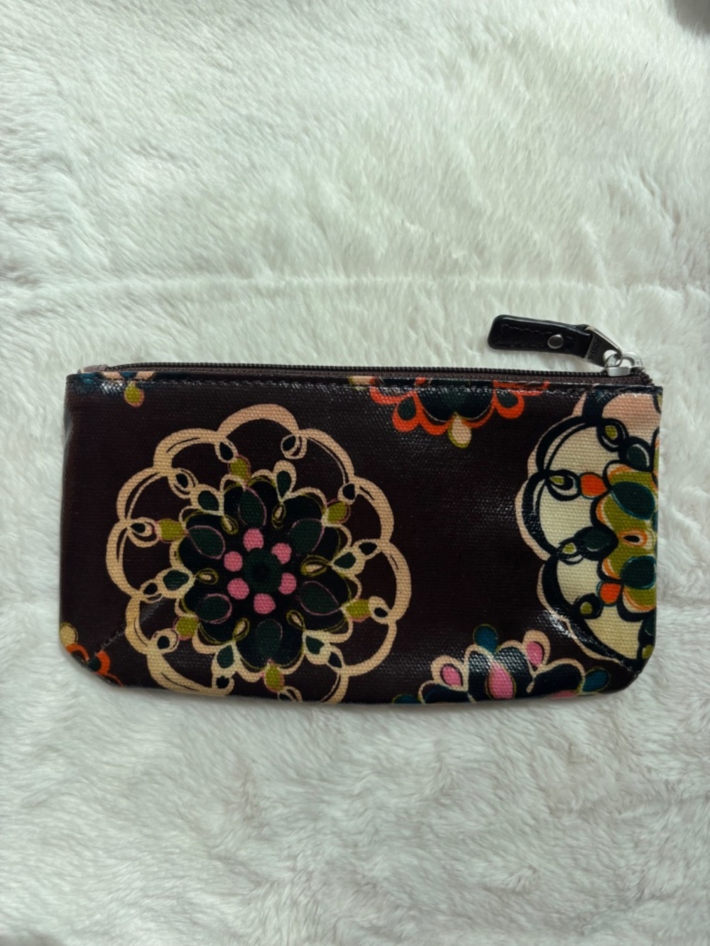 Fossil Retro Floral Mandala Slim Pouch Coated Canvas Makeup Bag Wallet - Picture 11 of 11
